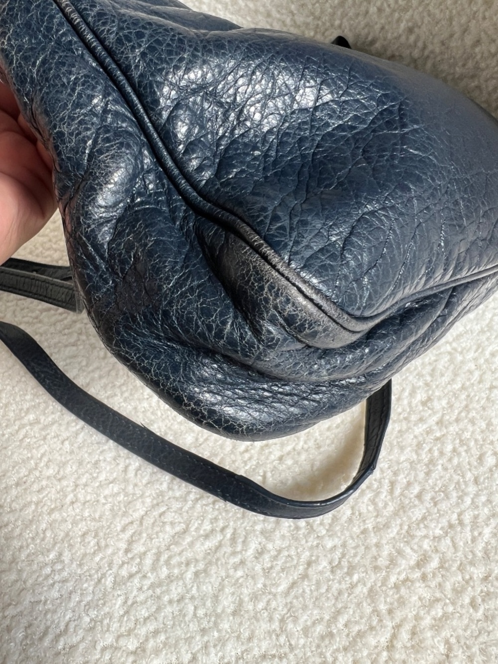 Authentic Balenciaga Navy Blue Hip City Leather Bag - Picture 6 of 16